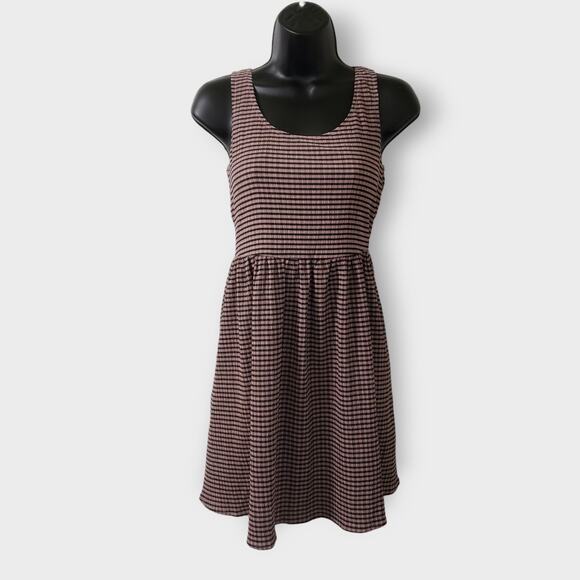 Disturbia Dresses & Skirts - Disturbia Midora Crinkle Check Plaid Mini Skater Dress Pink Black Sz 2US Goth